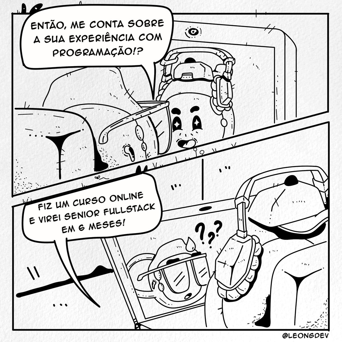 leongdev's tweet image. Saiu tirinha nova e dessa vez vamos entrevistar um #vibecoder 😂 #humor #bolhadev #tirinhasdabolhadev #vibecoding
