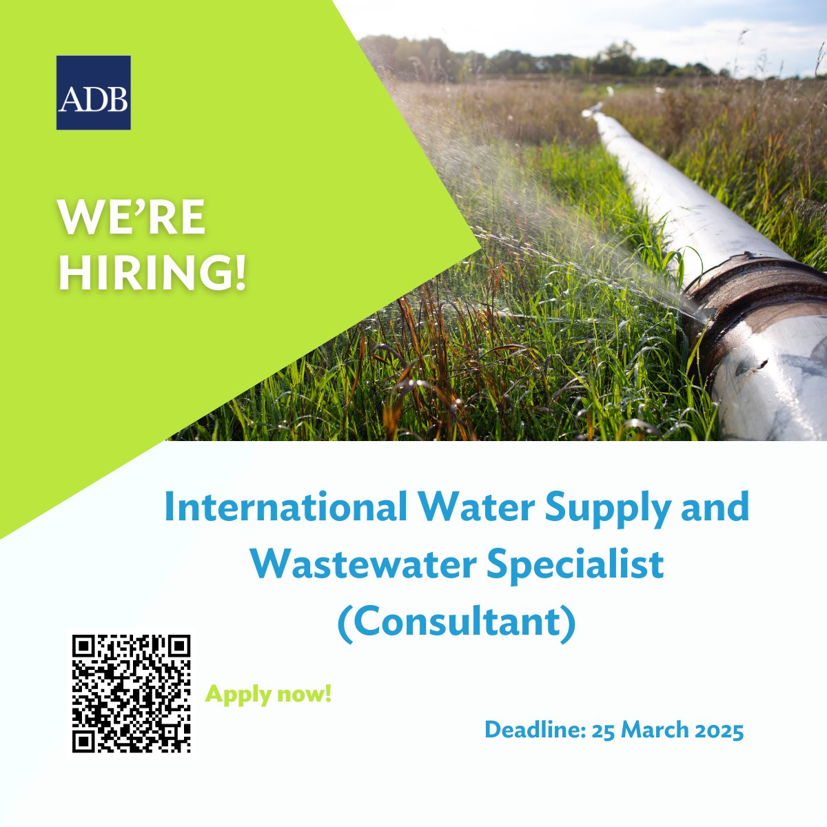 ADB is looking for an International Water Supply &amp; Wastewater Specialist (Consultant) to assess and improve Arkadag City's water and wastewater systems in Turkmenistan. Apply now and contribute to water sustainability: selfservice.adb.org/OA_HTML/adb/xx…