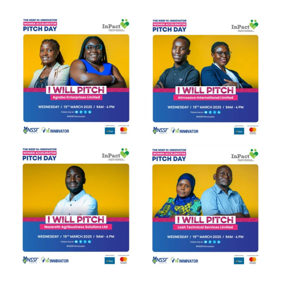InpactUganda's tweet photo. The moment is here! 🚀
After 6 months of mentorship &amp; hard work, 8 women-led businesses pitch today at @MestilHotel for a shot at $20,000 in funding. We wish them success as they showcase their innovation &amp; impact.

#NSSFHiInnovator #WomenAcceleratorWindowIV #InPactUganda @nssfug https://t.co/VEPNxFmNoe