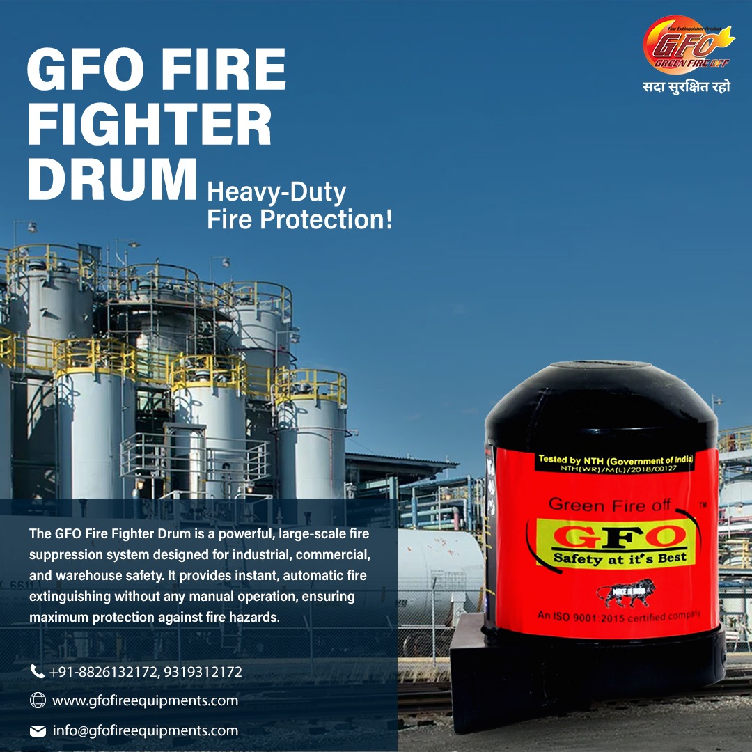 Gfofireball's tweet image. GFO Fire Fighter Drum – Heavy-Duty Fire Protection Designed for industrial, commercial, and warehouse safety, it provides instant, automatic fire suppression without manual effort, ensuring maximum fire hazard protection. 
#FireSafety #AutomaticProtection #GFOFire