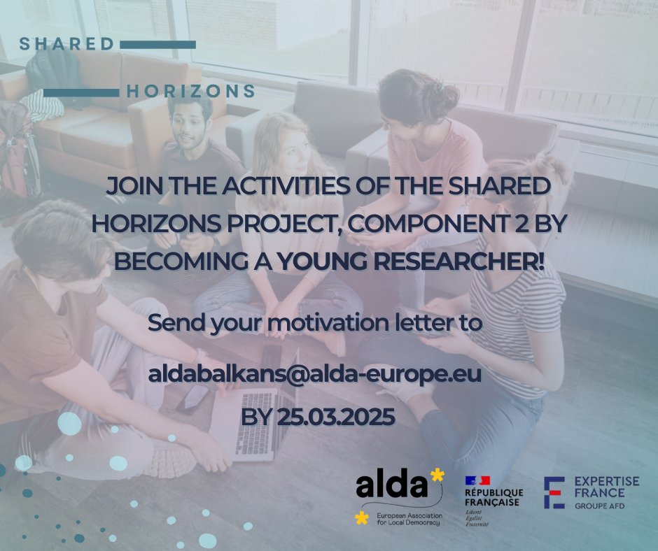 ALDA Balkans (@alda_balkans) on Twitter photo 📸Want to level up your CV, make friends across borders & preserve cultural history?
🌉Join the Shared Horizons Project, Component 2, as a young researcher!
🗓️Apply by 25.03.2025 by sending your short bio and motivational letter to: aldabalkans@alda-europe.eu 📸Want to level up your CV, make friends across borders & preserve cultural history?
🌉Join the Shared Horizons Project, Component 2, as a young researcher!
🗓️Apply by 25.03.2025 by sending your short bio and motivational letter to: aldabalkans@alda-europe.eu