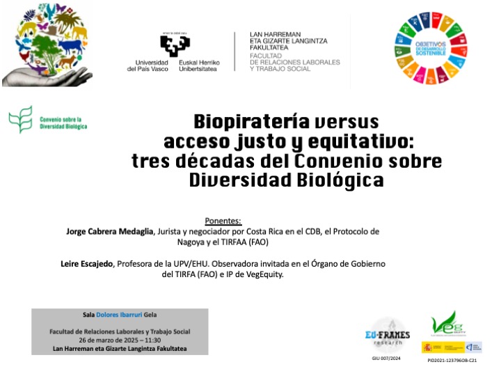 Conferencia sobre Biopiratería (26 de Marzo). Jorge Cabrera Medaglia, equipo negociador de Costa Rica en el CDB (ONU) visita la UPV/EHU.