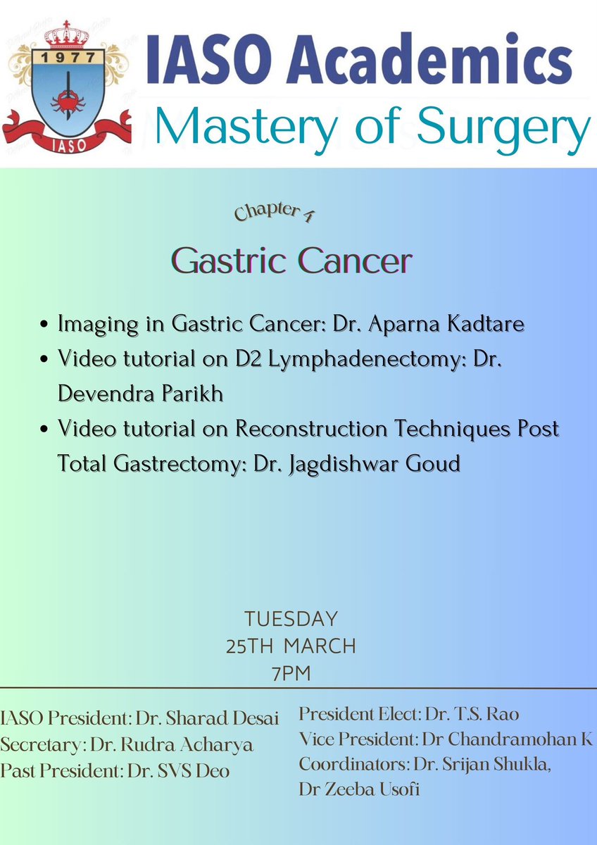Mastery of Surgery on Gastric cancer
Share with who can benefit 
Register in advance for this webinar:
lnkd.in/dT6S62-A