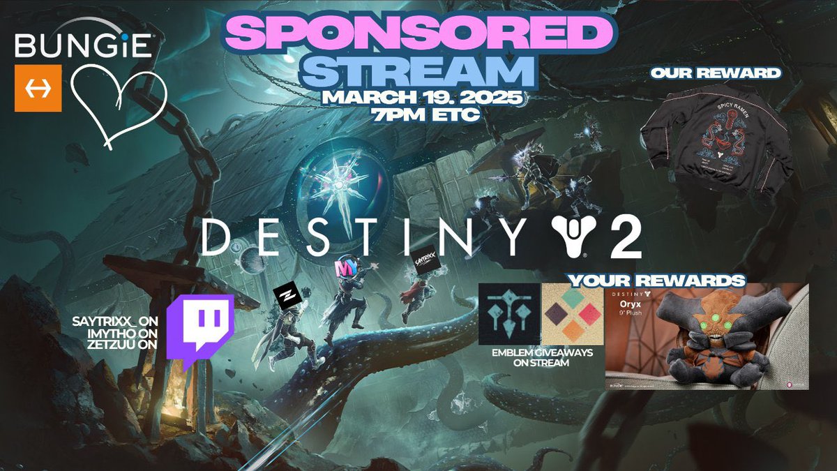 Moin Freunde , 

Heute um 19 Uhr treten <a href="/iMytho_/">Flo</a> und @ZETZUU__ gegen mich im neuen Boss Rush Modus an. 

Schaut uns zu und habt die Möglichkeit 1 von 20 Osmium Heir Emblemen zu gewinnen , oder sogar ein Oryx Plüsch ♥️

Ich bin gespannt wer von uns am Ende den Sieg holt. 

Bis