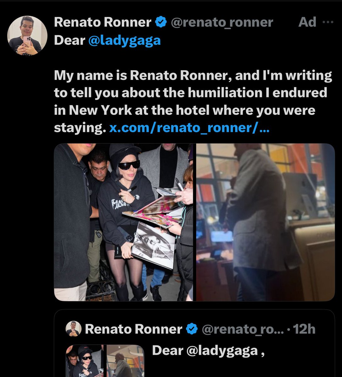ballerinagaga_'s tweet photo. this is actually scary… this man is insane, he has now PAID to run an ad on here to spread his embarrassing sob story…. Gaga, restraining order asap!!! https://t.co/ih596BPg5p