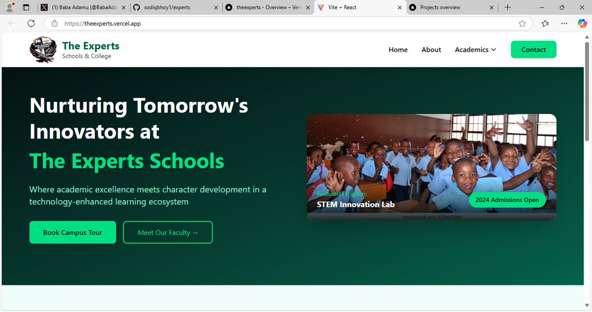 BabaAdamu190907's tweet photo. 🚀 Exciting News! 🎉 Our new school landing page is LIVE! 💻 Built with React &amp; Tailwind CSS, it's faster, sleeker, and packed with awesome features. 🎨✨

🔹 Stunning, responsive design
🔹 Mobile-friendly for on-the-go access!
🔗 Link: https://t.co/LdpoDn0Dco
#web #react #tech https://t.co/fj2asRyqMk