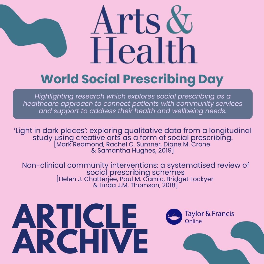 It's World #SocialPrescribingDay! 🎨To celebrate we have dived in to the Arts &amp; Health archive to share two important papers you should revisit ⤵️
tandfonline.com/doi/full/10.10…
tandfonline.com/doi/full/10.10…