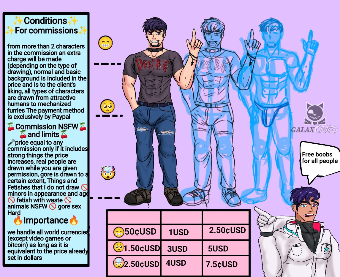Commission table in English. Please note that all types of currency are accepted if they equal $7.50.