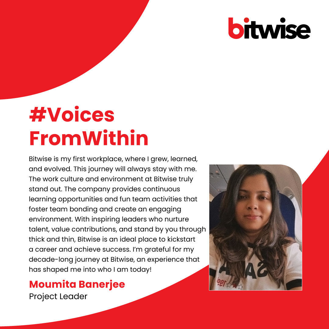 Bitwise_Updates's tweet image. Check out Moumita Banerjee’s journey in #VoicesFromWithin! A decade of growth, learning, and invaluable experiences at Bitwise, where strong mentorship, collaboration, and an engaging work culture make every moment count.
Explore #LifeAtBitwise here: bitwiseglobal.com/en-us/about-uxs