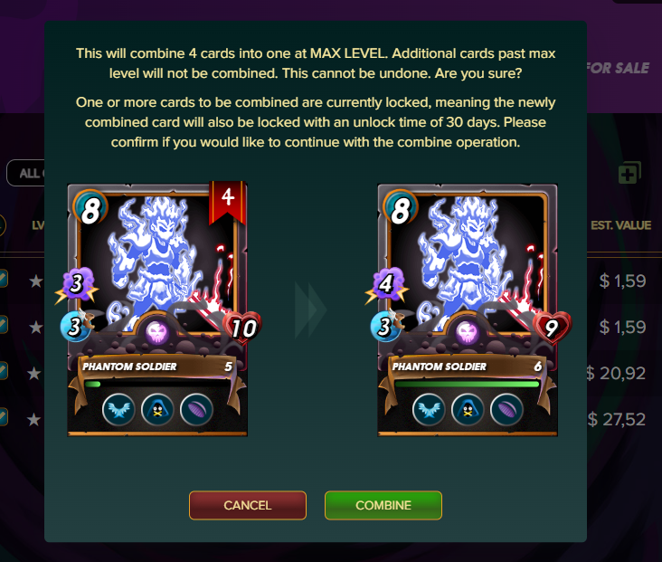 Kaesetopf's tweet image. So, der Phantom Soldier ist jetzt auch auf max Level. Hat mich für 21 BCX mal eben 21,40$ gekostet.
Ich mag die Karte aber. Auch wenn sie auf maximal Level einen Lebenspunkt verliert. #Splinterlands