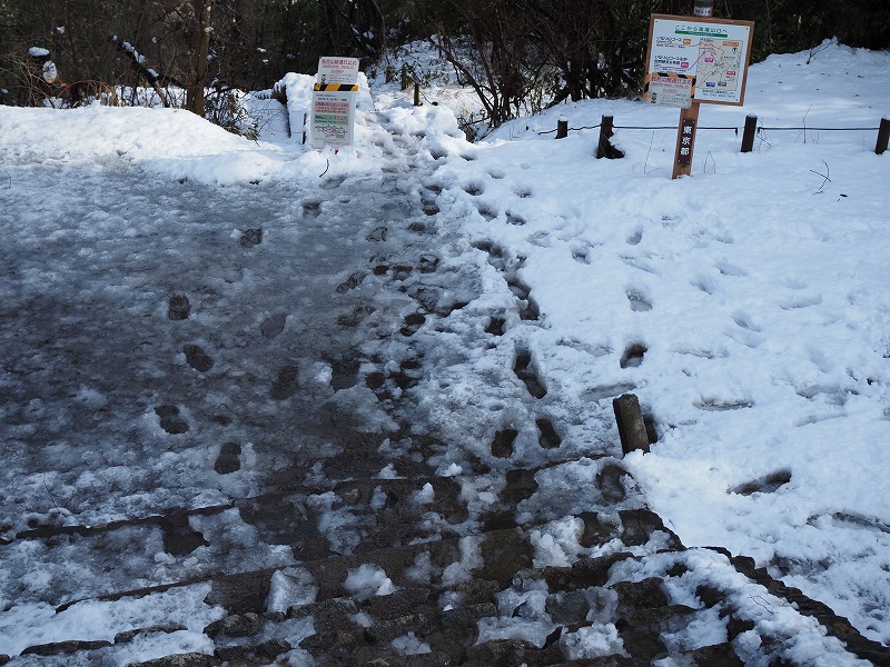 現在の高尾山山頂⛄】 15時半現在、高尾山山頂の雪は溶け始めています