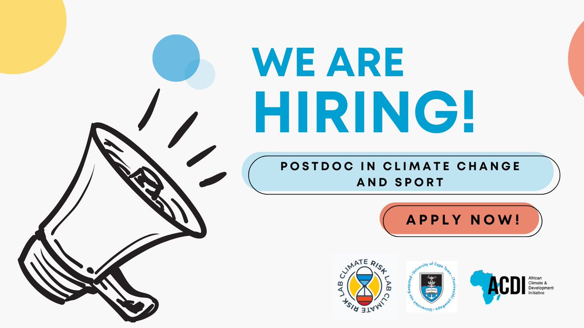 We recruiting a Postdoctoral Research Fellow to explore climate change risks to sport. Excellent opportunity on on the frontiers of climate risks and adaptation options for a sector of major economic and cultural importance globally acdi.uct.ac.za/opportunities