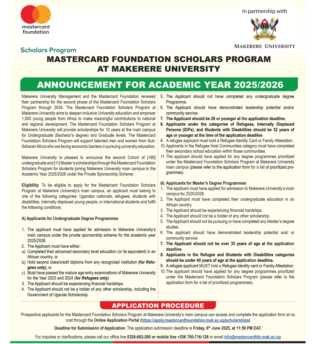 Mastercard Foundation Scholars Program @Makerere (@mcfmakerere) on Twitter photo To be eligible for the <a href="/MastercardFdn/">Mastercard Foundation</a> scholarships, you must be admitted to <a href="/Makerere/">Makerere University</a>. Unlike previous recruitments, all applications will be submitted through the online portal.👇 apply.mastercardfoundation.mak.ac.ug To be eligible for the <a href="/MastercardFdn/">Mastercard Foundation</a> scholarships, you must be admitted to <a href="/Makerere/">Makerere University</a>. Unlike previous recruitments, all applications will be submitted through the online portal.👇 apply.mastercardfoundation.mak.ac.ug