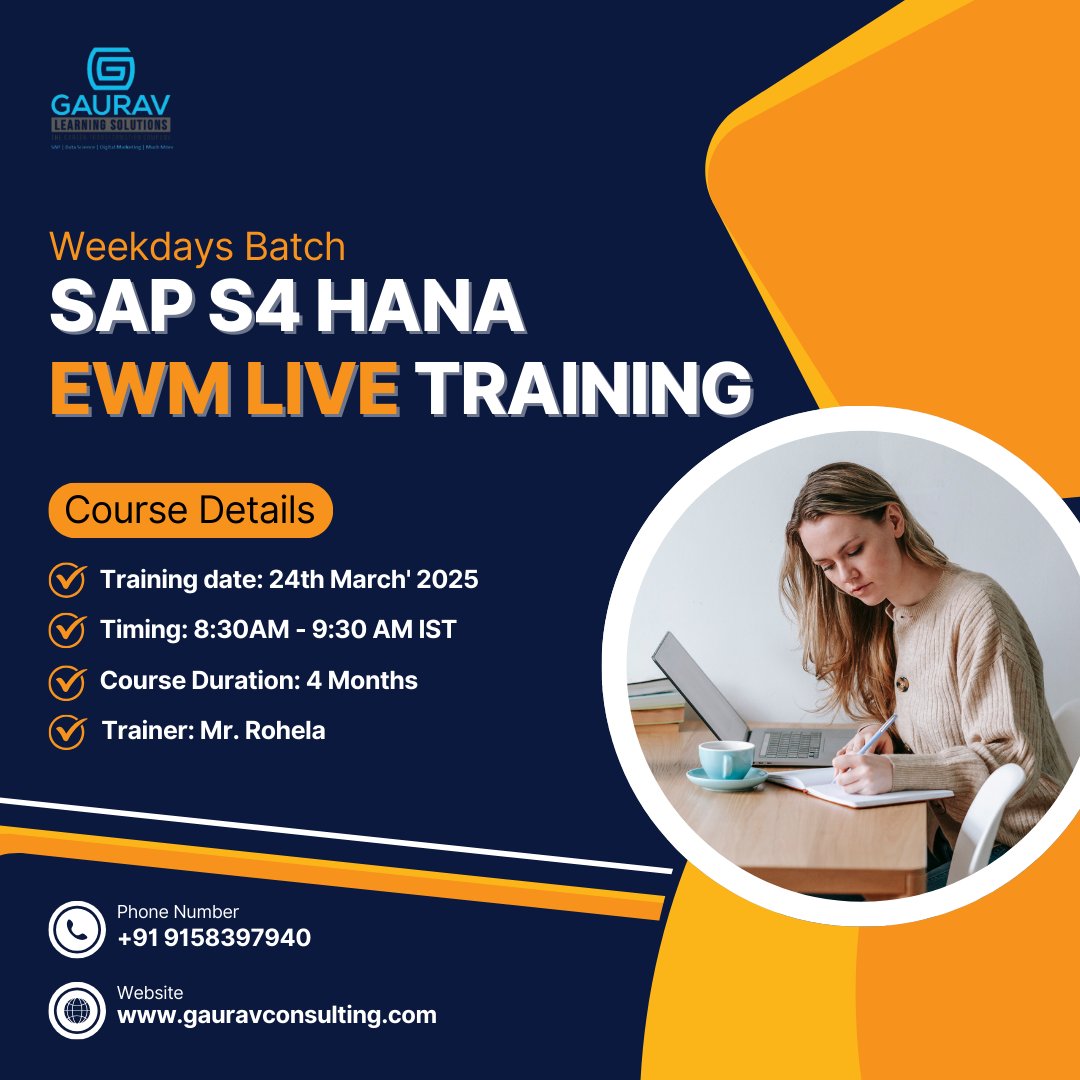 saphanacourses's tweet image. New SAP EWM Live Training Batch – Enroll Now &amp;amp; Level Up Your Skills!

🗓️ Start Date: 24th March 2025
⏰ Timing: 8:30 AM - 9:30 AM IST

📢 Limited Seats – Register Now!
gauravconsulting.com/product-page/s…

#sap #saptraining #sapewm #warehousemanagement #careergrowth #sapcertification