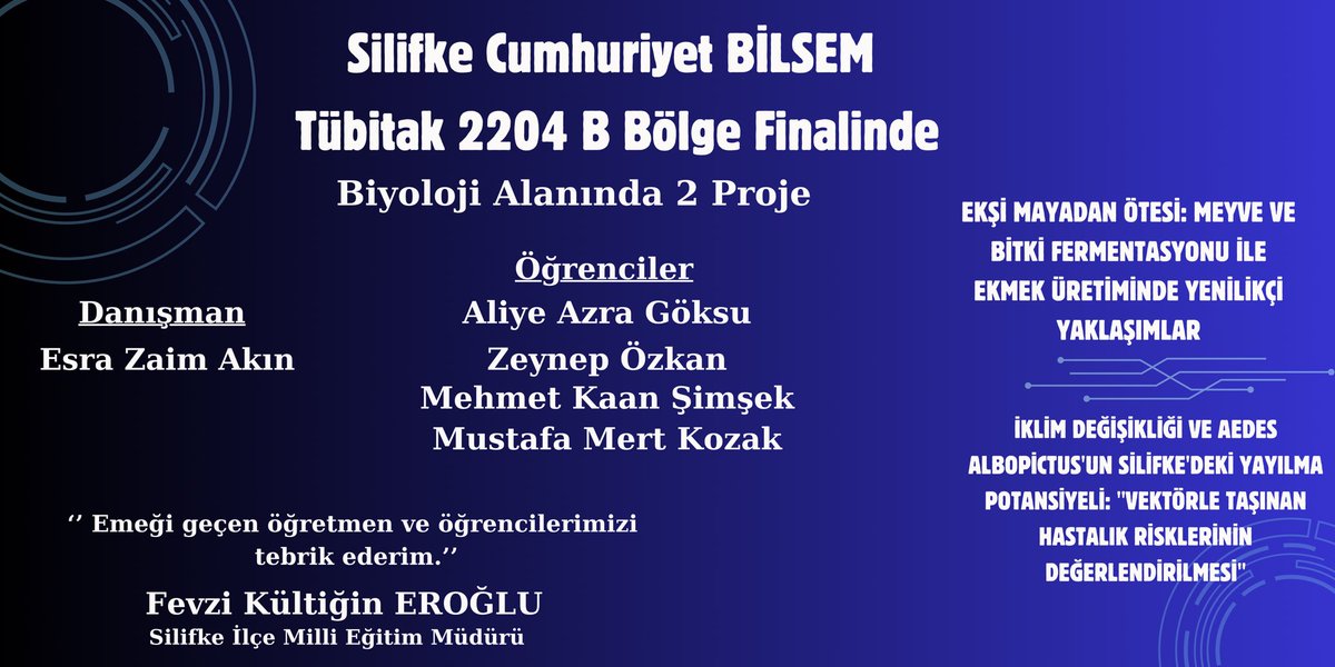 Tübitak 2204-B ortaokul öğrencileri araştırma projeleri yarışmasında hazırladıkları proje ile bölge finallerine davet edilen danışman öğretmenlerimizi ve öğrencilerimizi tebrik ediyor,kendilerine finallerde başarılar diliyoruz.
<a href="/MersinMEM/">Mersin İl Millî Eğitim Müdürlüğü</a> 
<a href="/fazilet_durmus/">Fazilet Öğretmen 🇹🇷</a> 
<a href="/kltiinerolu/">Fevzi Kültiğin Eroğlu</a> 
<a href="/Tubitak/">TÜBİTAK</a>