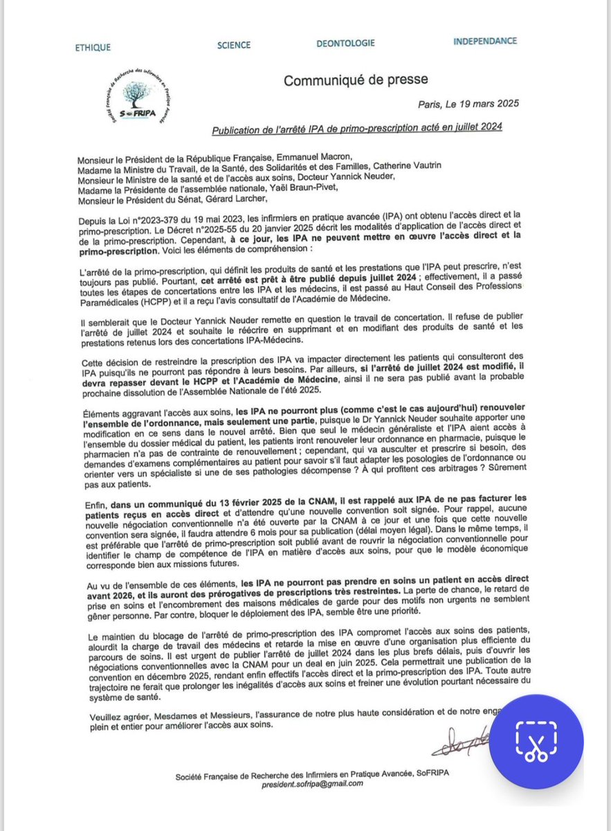 SoFRIPA (@so_fripa) on Twitter photo Publication de l’arrêté de #primoprescription #IPA de 07/2024. <a href="/davidlisnard/">David Lisnard</a>, <a href="/DeputeCVautrin/">CatherineVautrin</a>, <a href="/yannickneuder/">Dr. Yannick Neuder</a>, <a href="/cedricarcos/">Cedric Arcos</a>, <a href="/fredvalletoux/">Frédéric Valletoux</a>, <a href="/Fr_Assos_Sante/">France Assos Santé</a>, <a href="/l_amf/">AMF | Association des maires de France</a> , <a href="/stephanie_rist/">Stéphanie RIST</a>, <a href="/bayrou/">François Bayrou</a> , @GuyVallancien, <a href="/AN_AfSoc/">Commission des affaires sociales</a> <a href="/AssembleeNat/">Assemblée nationale</a> <a href="/Syndicat_UNIPA/">UNIPA</a> <a href="/OrdreInfirmiers/">Ordre National des Infirmiers</a> <a href="/Sante_Gouv/">Ministère de la Santé et de l'Accès aux soins</a> Publication de l’arrêté de #primoprescription #IPA de 07/2024. <a href="/davidlisnard/">David Lisnard</a>, <a href="/DeputeCVautrin/">CatherineVautrin</a>, <a href="/yannickneuder/">Dr. Yannick Neuder</a>, <a href="/cedricarcos/">Cedric Arcos</a>, <a href="/fredvalletoux/">Frédéric Valletoux</a>, <a href="/Fr_Assos_Sante/">France Assos Santé</a>, <a href="/l_amf/">AMF | Association des maires de France</a> , <a href="/stephanie_rist/">Stéphanie RIST</a>, <a href="/bayrou/">François Bayrou</a> , @GuyVallancien, <a href="/AN_AfSoc/">Commission des affaires sociales</a> <a href="/AssembleeNat/">Assemblée nationale</a> <a href="/Syndicat_UNIPA/">UNIPA</a> <a href="/OrdreInfirmiers/">Ordre National des Infirmiers</a> <a href="/Sante_Gouv/">Ministère de la Santé et de l'Accès aux soins</a>