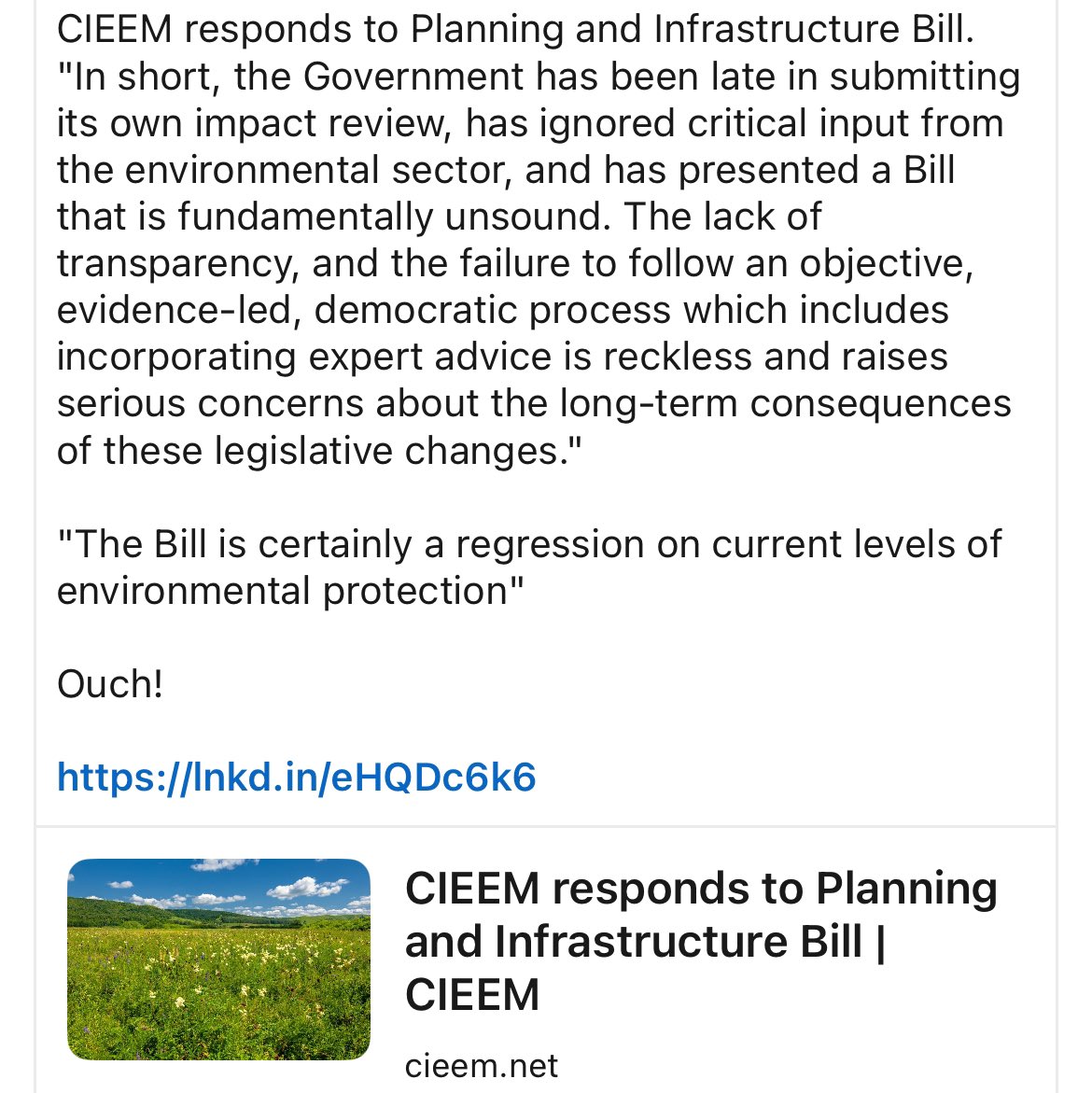 Hardly a win:win for nature <a href="/AngelaRayner/">Angela Rayner</a> - see what the <a href="/CIEEMnet/">CIEEM</a> says about the P&amp;I Bill

cieem.net/cieem-responds…