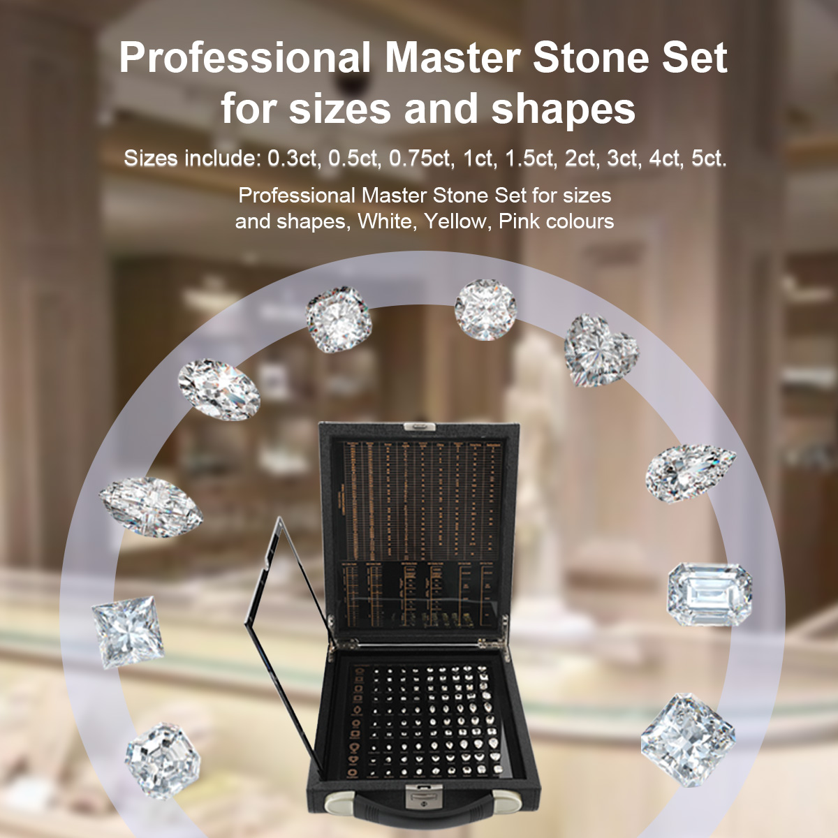 GemtrueUK's tweet image. GemTrue Professional Master Stone Set
💎Item No: DK103-S
🔹 10 Shapes – Round, Princess, Emerald, Asscher, Marquise, Oval, Radiant, Pear, Heart &amp;amp; Cushion
🔹 9 Sizes (0.3ct – 5ct)
🔹 Multiple Color Options – White, Yellow, or Pink 
#diamondselector #DisplayBox #JewelersChoice