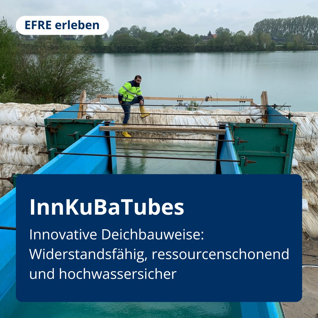 Der Hochwasserschutz wird durch den Klimawandel immer komplexer. 🛟 🚨 Die innovative Idee des aus dem EFRE NRW geförderten Projekts InnKuBaTubes ist, beim Deichbau erdstoffgefüllte Textilschläuche einzusetzen. Ein EFRE.Star NRW! Mehr Infos: efre.nrw/erleben/projek…