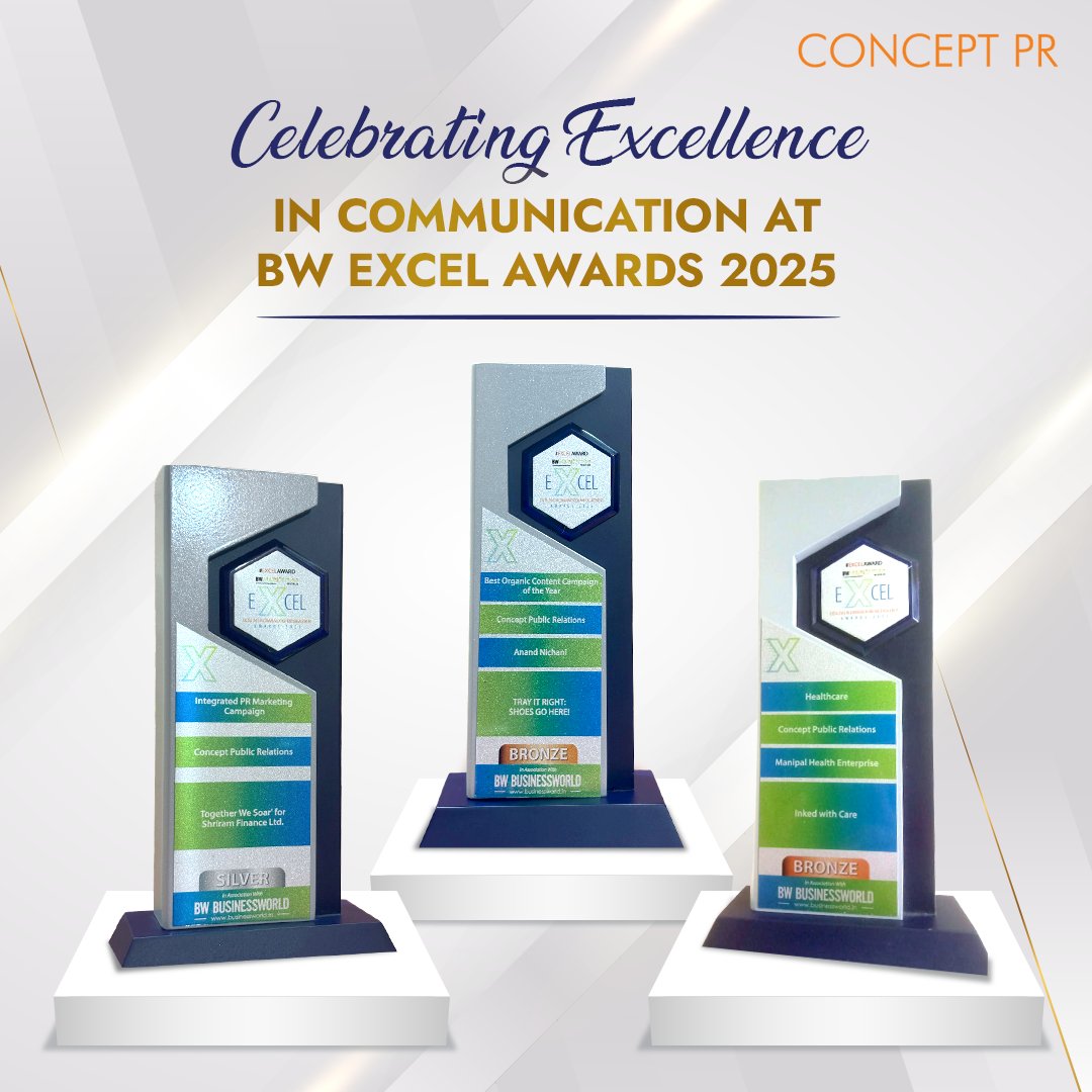 ConceptPR_India's tweet photo. Kudos to our talented team whose dedication, creativity, and strategic excellence made these wins possible! At #ConceptPR, we are driven by the belief that innovation, collaboration, and evolution pave the way to impactful storytelling and measurable success. 

#BWExcelAwards https://t.co/ox2KY6o3UG