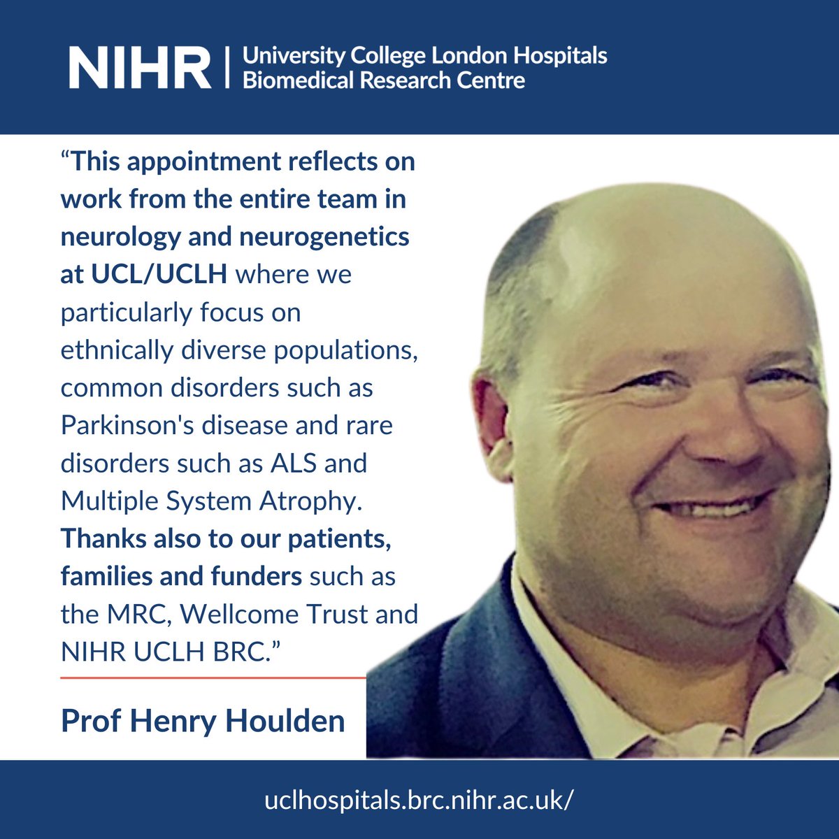 NIHR UCLH Biomedical Research Centre (@uclhresearch) on Twitter photo Congratulations to the BRC-supported researchers who have been appointed or re-appointed as <a href="/NIHRresearch/">National Institute for Health and Care Research</a> Senior Investigators in the 2025 round of awards, Prof <a href="/jmschott/">Jonathan Schott</a>, Prof <a href="/soniajohnson/">Sonia Johnson</a>, Prof Henry Houlden & Prof <a href="/RHeyderman/">Rob Heyderman</a>
🔗uclhospitals.brc.nihr.ac.uk/news/brc-resea… Congratulations to the BRC-supported researchers who have been appointed or re-appointed as <a href="/NIHRresearch/">National Institute for Health and Care Research</a> Senior Investigators in the 2025 round of awards, Prof <a href="/jmschott/">Jonathan Schott</a>, Prof <a href="/soniajohnson/">Sonia Johnson</a>, Prof Henry Houlden & Prof <a href="/RHeyderman/">Rob Heyderman</a>
🔗uclhospitals.brc.nihr.ac.uk/news/brc-resea…