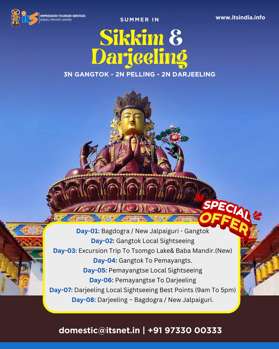 itsindia_pl's tweet image. 🌞 This Summer, Escape to the Himalayas! 🏔️✨

Explore the enchanting beauty of Darjeeling, Gangtok &amp;amp; Pelling with our 8-day🌿🚞
eastindiatour.com

#Darjeeling #Gangtok #Pelling #SummerGetaway #TravelMore #itsindiapl