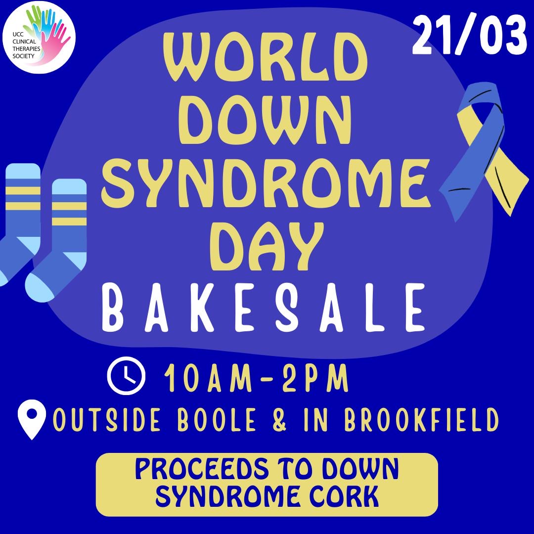 This Friday is #WorldDownSyndromeDay💛 We are hosting a Bake Sale from 10am-2pm, with all proceeds going towards Down Syndrome Cork 🍰💙 Please show your support in Boole &amp; Brookfield!🤩