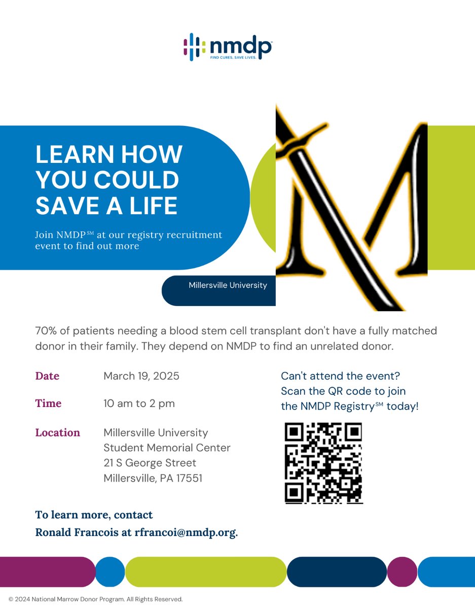 Today is the Day! Join us for our NMDP Get in the Game Bone Marrow Drive is 10a to 2p at the Student Memorial Center. Let's be Game Changers! #SaveLives