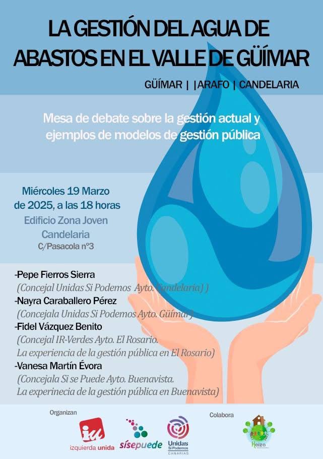 🚰💧Recomendable mesa de debate que este miércoles, en Candelaria, abordará 𝘭𝘢 𝘨𝘦𝘴𝘵𝘪𝘰́𝘯 𝘥𝘦𝘭 𝘢𝘨𝘶𝘢 𝘥𝘦 𝘭𝘢 𝘤𝘰𝘮𝘢𝘳𝘤𝘢 𝘺 𝘥𝘰𝘯𝘥𝘦 𝘤𝘰𝘯𝘰𝘤𝘦𝘳𝘦𝘮𝘰𝘴 𝘦𝘹𝘱𝘦𝘳𝘪𝘦𝘯𝘤𝘪𝘢𝘴 𝘥𝘦 𝘨𝘦𝘴𝘵𝘪𝘰́𝘯 𝘱𝘶́𝘣𝘭𝘪𝘤𝘢