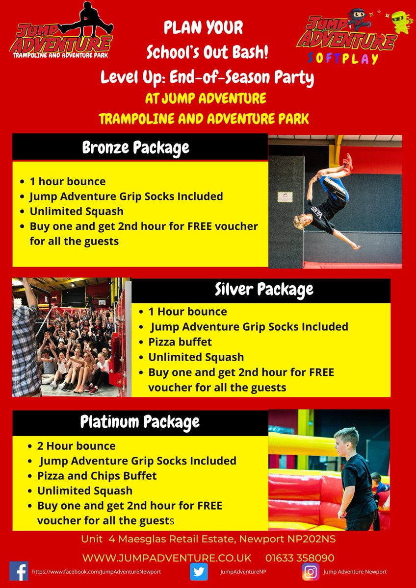 🚀🎉 Schools, youth groups &amp; sports teams—READY TO CELEBRATE? 🏆🔥 End your term/season with an EPIC party! 🎊🎈 Fun-packed packages available—don’t miss out!

📩 DM us for details!
📲 info@jumpadventure.co.uk
📞 01633 358090
#EndOfSeasonParty #SquadGoals #CelebrateBig