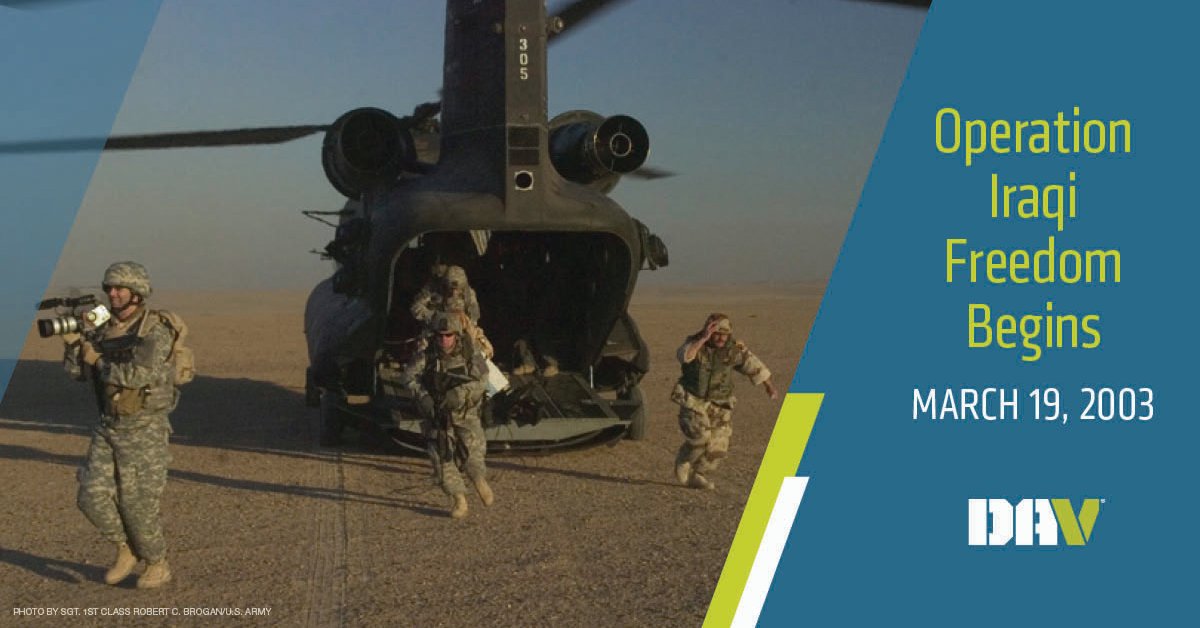 On March 19, 2003, Operation Iraqi Freedom began. 22 years later, we honor the service and sacrifice of all who served during this time. DAV is here to support OIF veterans as they navigate the challenges of life after service. #OIFVeterans #Veterans #DAV
