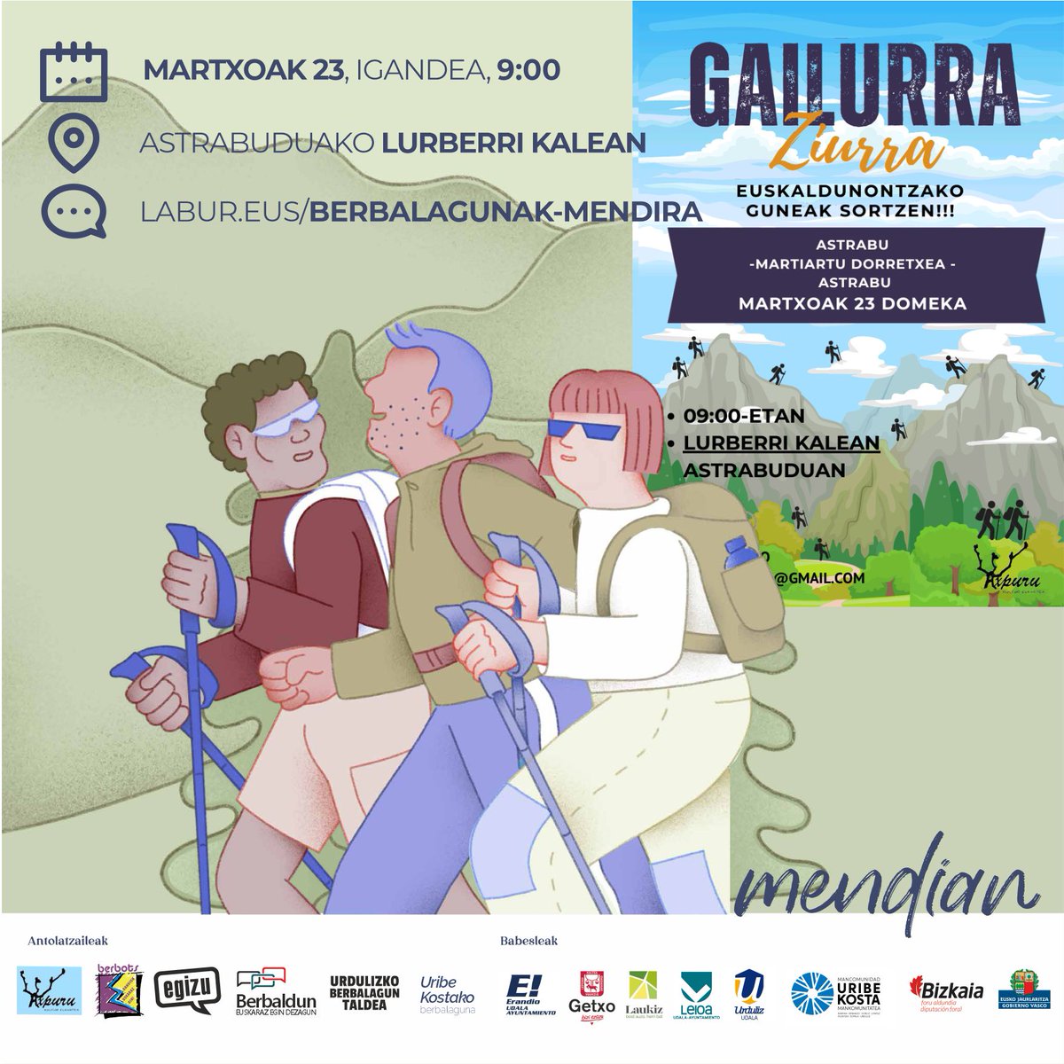 ukberbalaguna's tweet photo. Gailurra ziurra + Eskualdeko berbalagunen 🚶🏽🚶🏻‍♀️ 🥾🎒 MENDI-IRTEERA
📆 Martxoak 23, igandea
⏰ 9:00
📍 Astrabuduko Lubarri kalean
✍🏼 https://t.co/b2U9N3Gbfr
Ibilbidea 🚶🏽🚶🏻‍♀️Astrabuduako Axpuru elkarteko lagunen eskutik, eskerrik asko!! 👏🏽👏🏽 https://t.co/0lki4mvbom