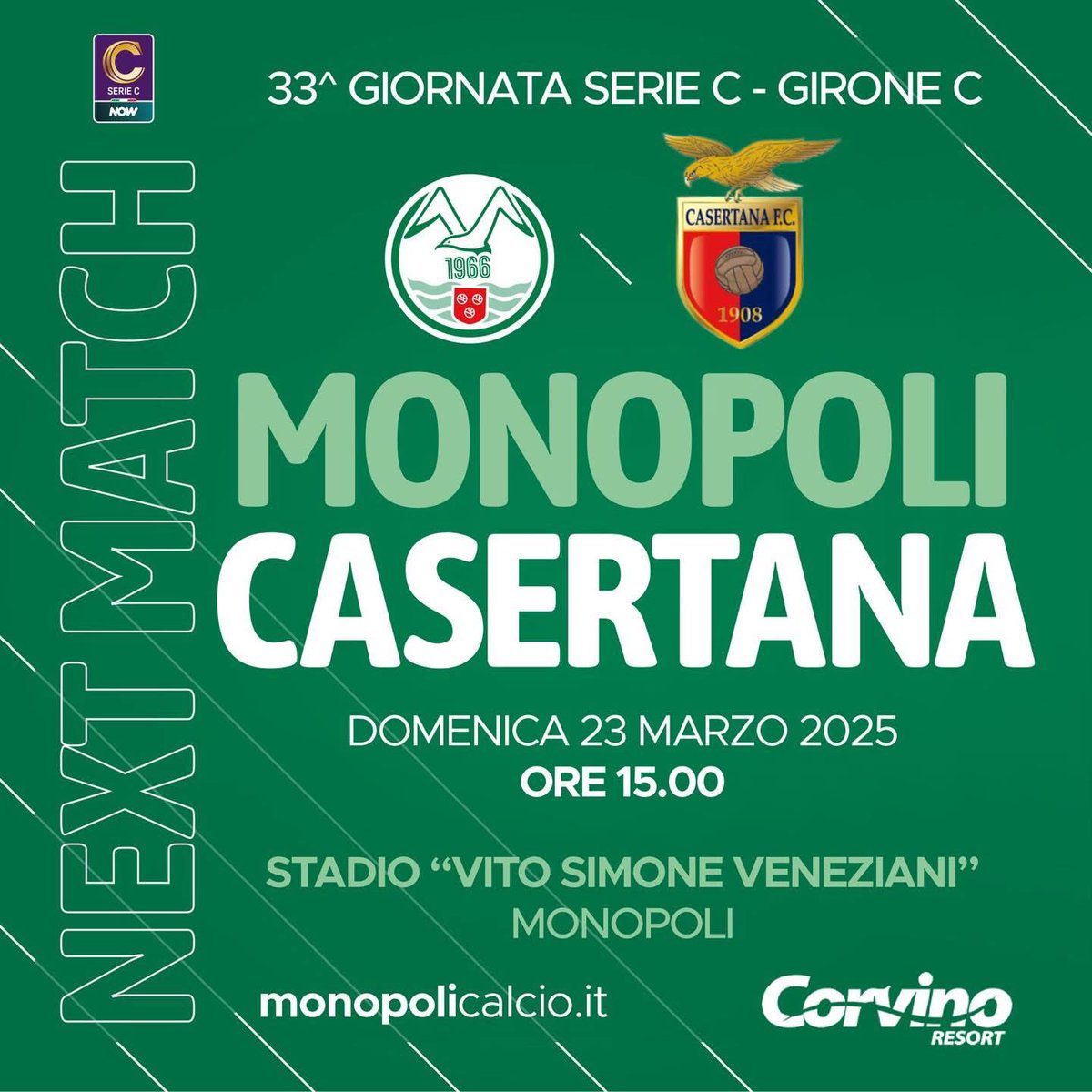 MonopoliCalcio's tweet photo. NEXT MATCH!
⏱ Domenica 23 marzo 2025, ore 15
⚽ Monopoli - Casertana
🏟 "Vito Simone Veneziani”, Monopoli
Giornata 33, Serie C Now
#monopoli #moncas #SerieCNOW https://t.co/GWlC8aGt8Y