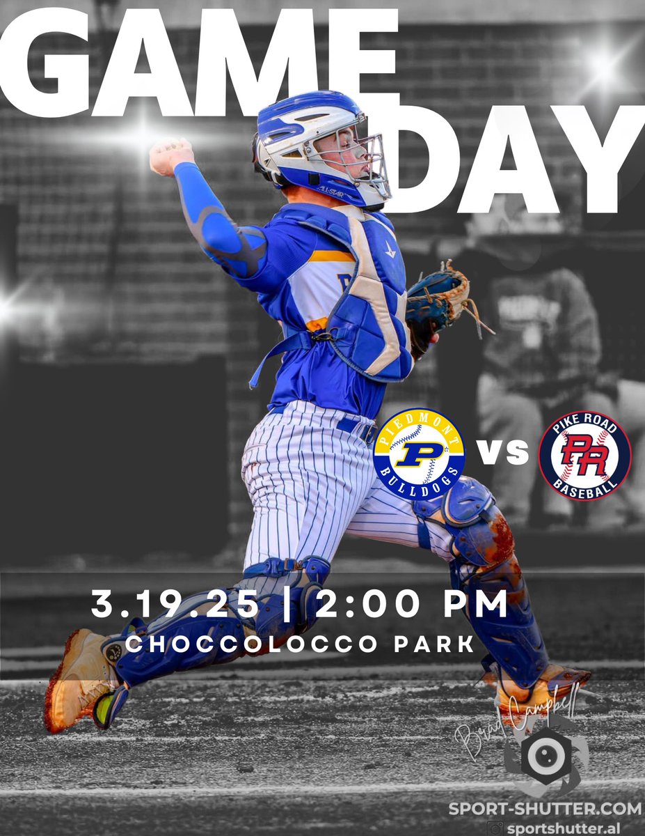 🚨Game Day!🚨

Your <a href="/PiedmontHS/">Piedmont High School 🎓</a> Bulldogs ⚾️ team travels to <a href="/ChoccoloccoPark/">Choccolocco Park</a> today to kick off Spring Break week ‘25!

📆Wednesday, 3/19/25
⏰2:00 pm
🆚 <a href="/pikeroaddc/">Pike Road Baseball</a> 
📍Away
🎟️ $8

#GoDogs