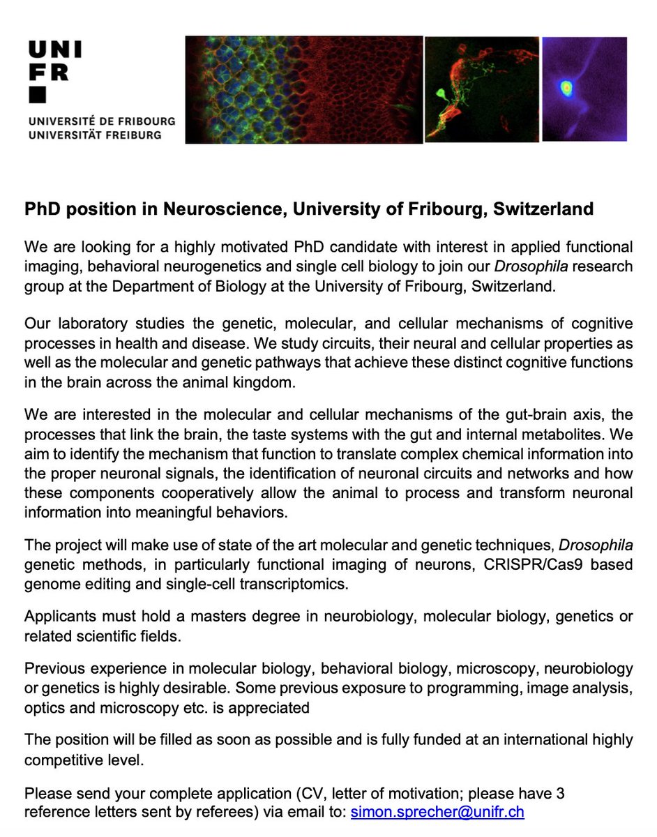 simon_sprecher's tweet image. We have open PhD positions in the lab to work in the Neuroscience of #Cephalopods and #Drosophila-
please RT