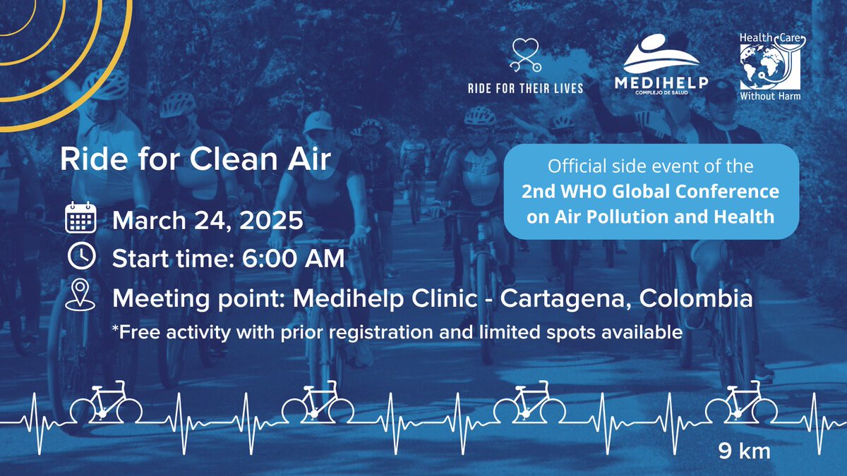 HCWH - Global (@hcwhglobal) on Twitter photo Together with the #RideForTheirLives initiative and the Medi Help Services Clinic, at Health Care Without Harm we will celebrate "Ride for Clean Air", official side event of the 2nd <a href="/WHO/">World Health Organization (WHO)</a> Global Conference on #AirPollution and #Health.
Learn more: lac.saludsindanio.org/pedalea-cartag… Together with the #RideForTheirLives initiative and the Medi Help Services Clinic, at Health Care Without Harm we will celebrate "Ride for Clean Air", official side event of the 2nd <a href="/WHO/">World Health Organization (WHO)</a> Global Conference on #AirPollution and #Health.
Learn more: lac.saludsindanio.org/pedalea-cartag…