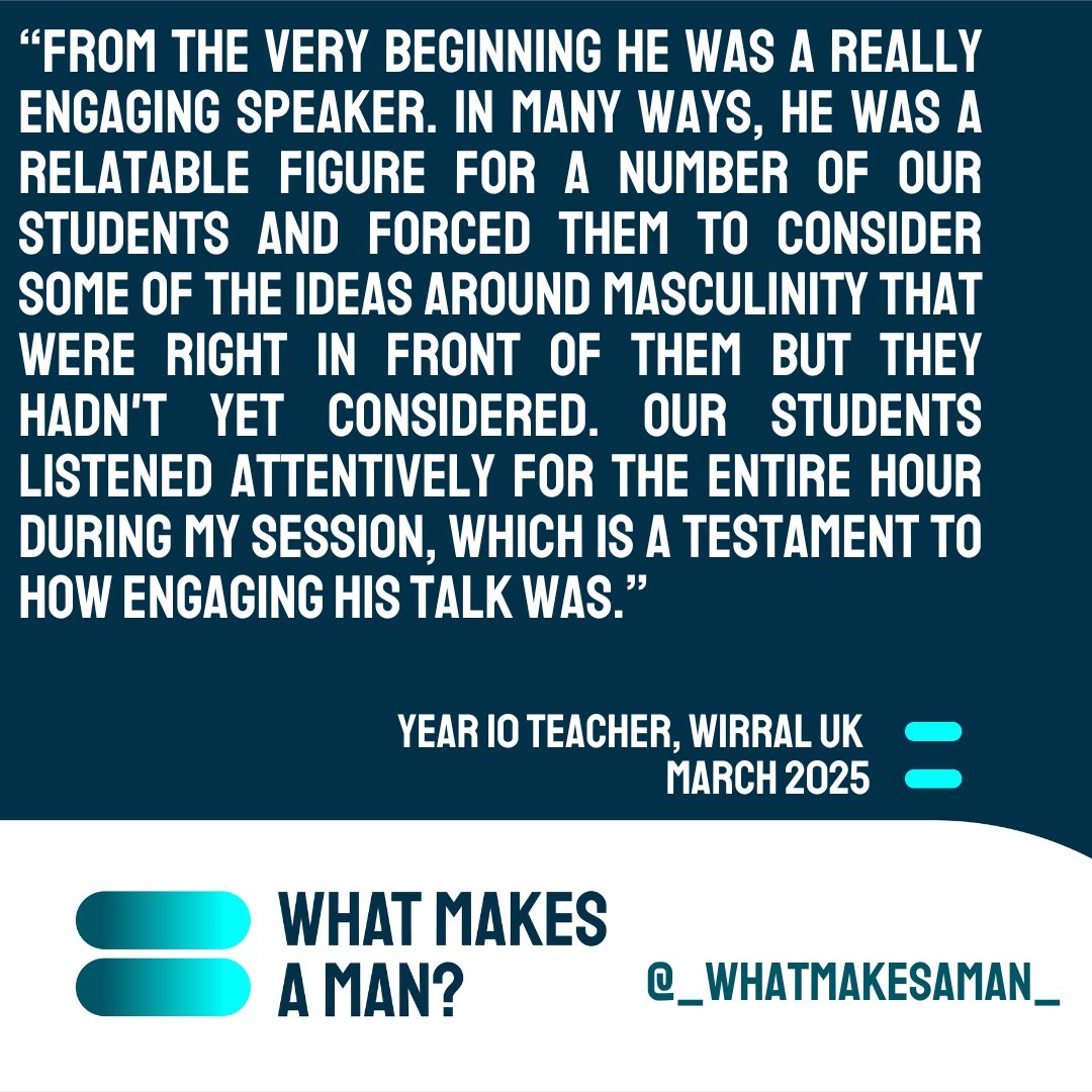 Recent feedback from a High School on Wirral after the 5 x carousel workshop sessions I delivered on What Makes A Man. 

Interested? DM or message me.  

#PSHE #RSE #adolescencenetflix #misogyny #sexism