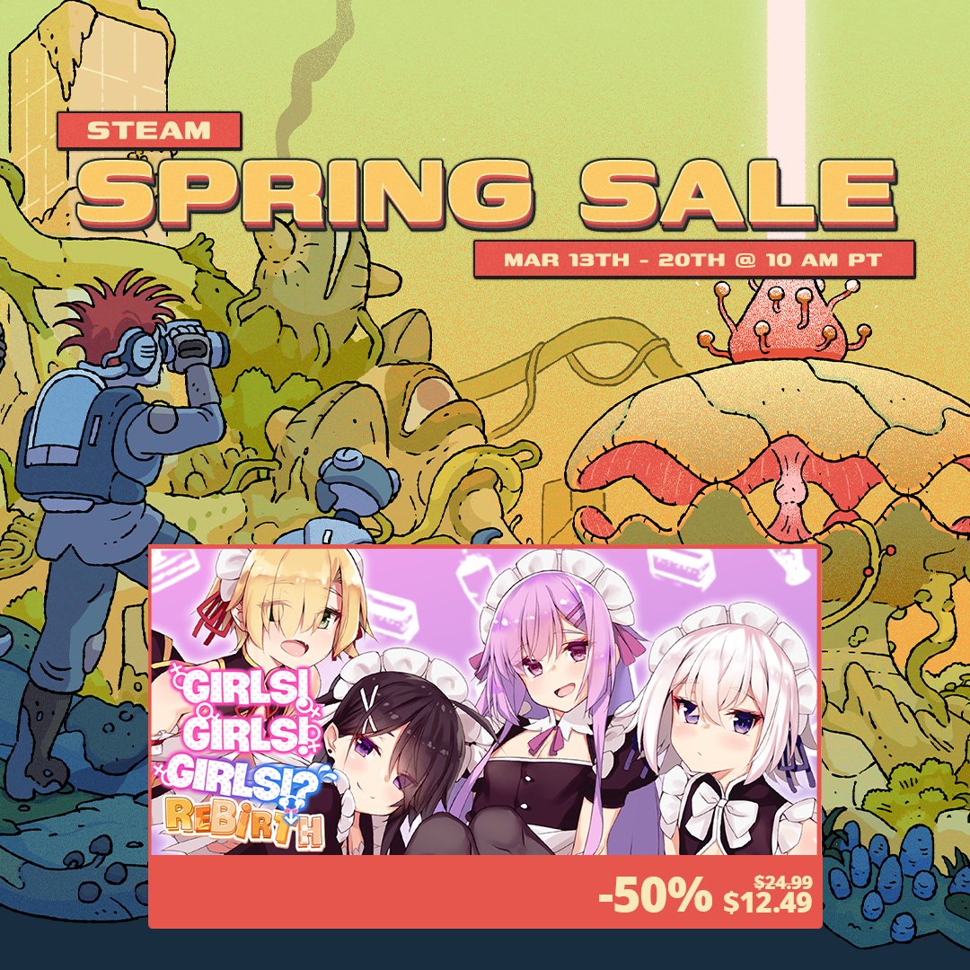 myosuki's tweet image. 🚨 Final 28 Hours! 🚨
Get 50% OFF Girls! Girls! Girls!? – our biggest discount EVER! Don't miss your chance to grab this heartwarming visual novel at half the price!
Time’s running out – get it now before it’s too late!
store.steampowered.com/app/1412310/Gi…
#visualnovel #SteamSpringSale