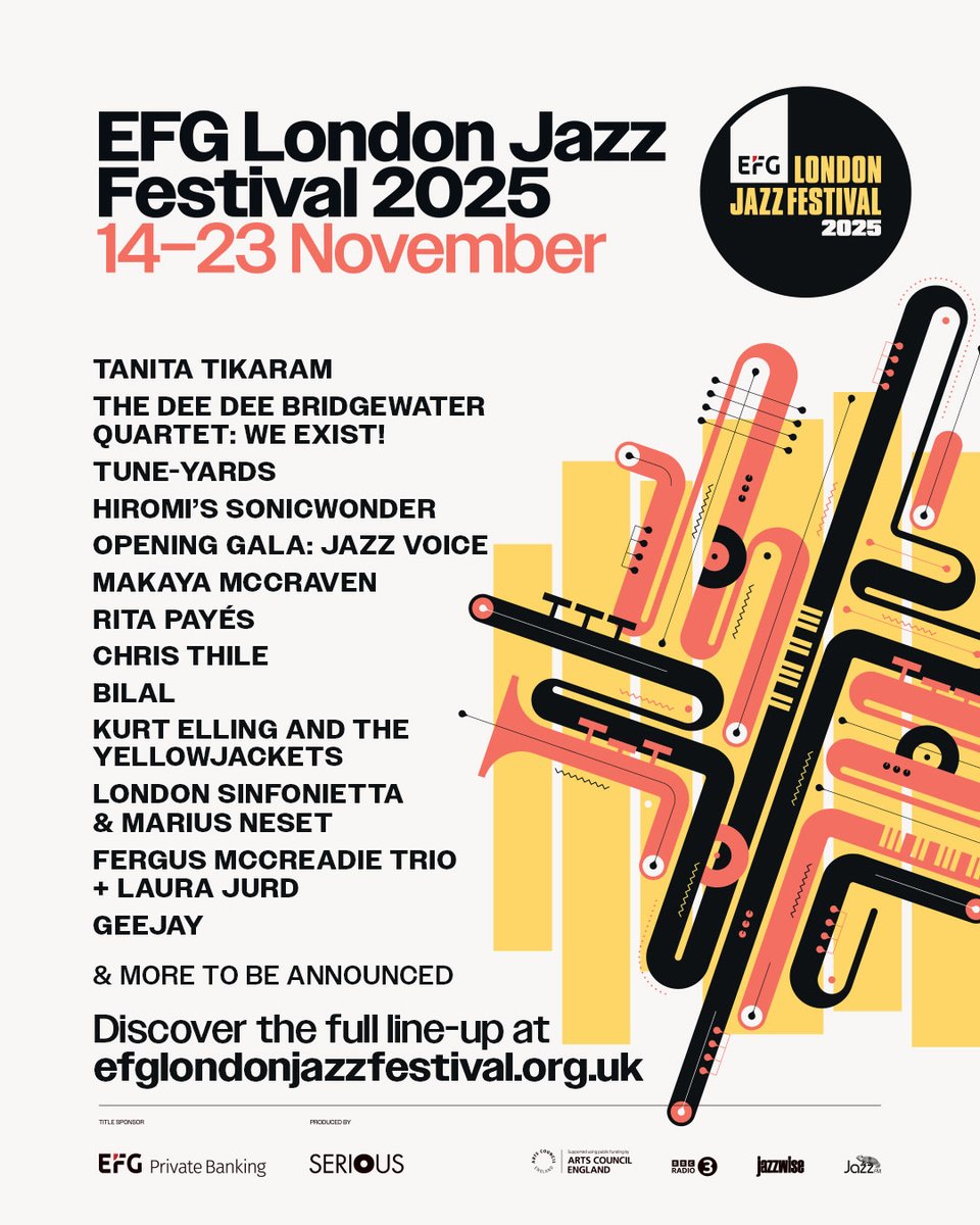 TICKETS NOW ON SALE! 💥

Get your tickets and join us from 14-23 November 2025!

Be quick to secure your tickets for the first names of this year's EFG London Jazz Festival 2025👉 efglondonjazzfestival.org.uk 
  
#wearejazz