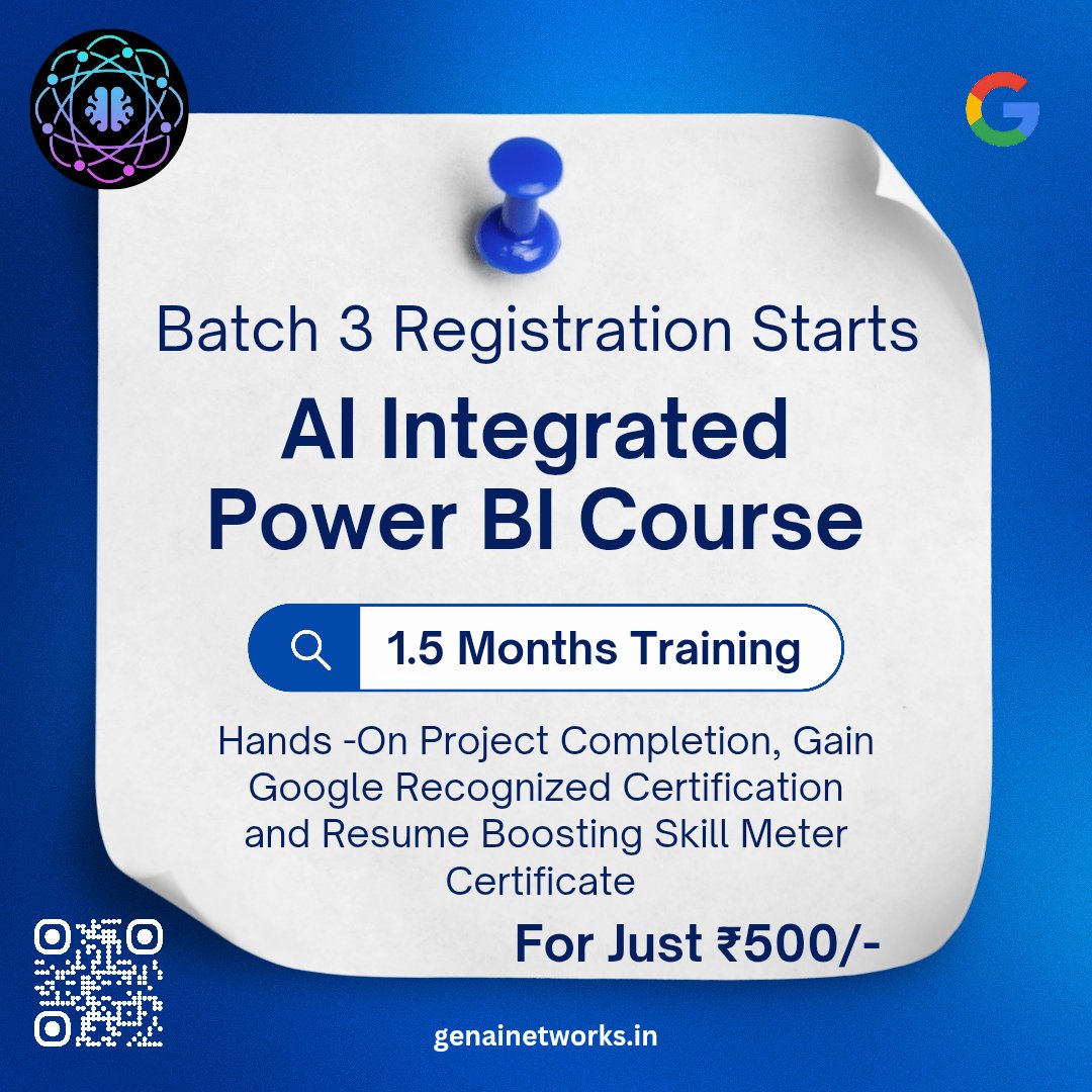 neural_genai's tweet image. Unlock Your Career Potential with AI-Integrated Power BI!📩 Register Now: lnkd.in/ei-tZQ6V
Batch 3 Registration is now open for the most in-demand AI-Integrated Power BI Course! Learn More @ genainetworks.in
#AI #PowerBI #CareerBoost #DataAnalytics #Certification