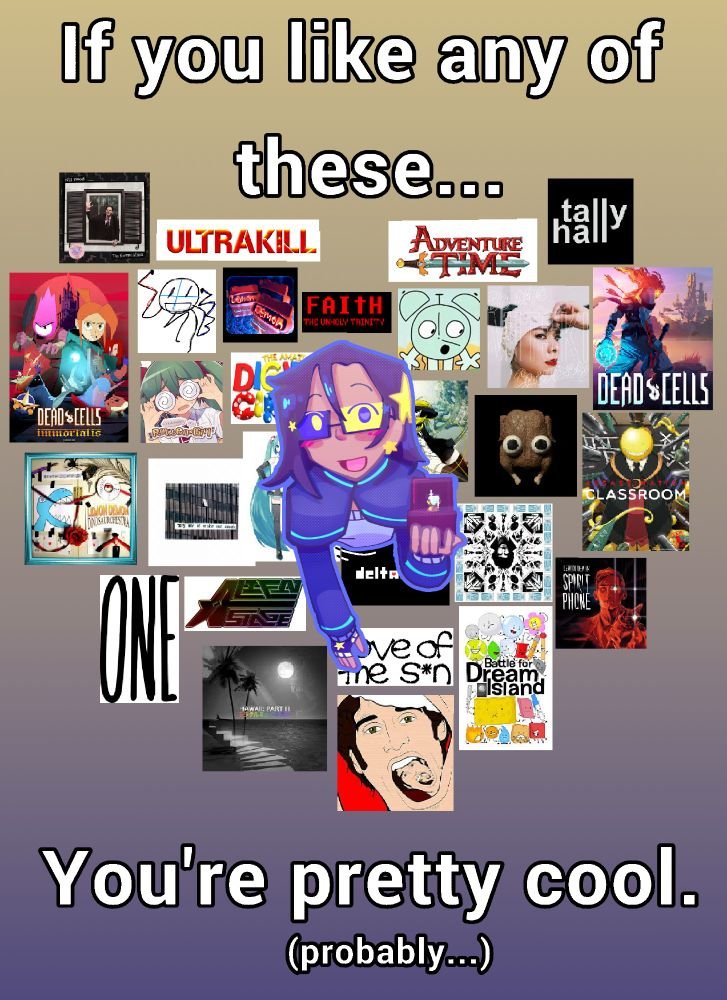 extrelad3069's tweet photo. E.  #ultrakill #adventuretime #deadcellsimmortalis #deadcells #Faiththeunholytrinity #willwood #miraclemusical #osc #bfdi #animaticbattle #itft #tallyhall #lemondemon #jackstauber #mitski #joehawleyjoehawley #assissationclassroom #hfjone #vocaloid #deltarune #alnst #lots #tadc https://t.co/Wxb2WKsmx2