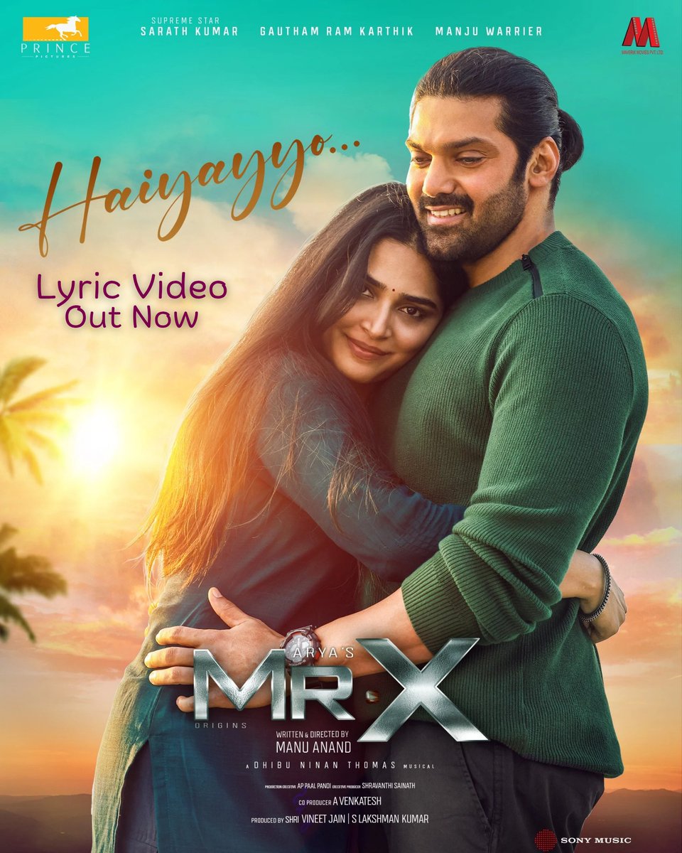 Gautham Ram Karthik (@gautham_karthik) on Twitter photo Let the music of love flow ❤️
#Haiyayyo - First single from #MrX (Telugu) out now.
▶️ youtu.be/YjThPDaw1Kk
A <a href="/dhibuofficial/">DHIBU NINAN THOMAS</a> musical.
A film by <a href="/itsmanuanand/">Manu Anand</a>.
Produced by <a href="/lakku76/">S Lakshman kumar</a> #Maverik
Co-produced by <a href="/venkatavmedia/">Venkatesh</a>
<a href="/Prince_Pictures/">Prince Pictures</a> <a href="/arya_offl/">Arya</a> <a href="/realsarathkumar/">R Sarath Kumar</a> Let the music of love flow ❤️
#Haiyayyo - First single from #MrX (Telugu) out now.
▶️ youtu.be/YjThPDaw1Kk
A <a href="/dhibuofficial/">DHIBU NINAN THOMAS</a> musical.
A film by <a href="/itsmanuanand/">Manu Anand</a>.
Produced by <a href="/lakku76/">S Lakshman kumar</a> #Maverik
Co-produced by <a href="/venkatavmedia/">Venkatesh</a>
<a href="/Prince_Pictures/">Prince Pictures</a> <a href="/arya_offl/">Arya</a> <a href="/realsarathkumar/">R Sarath Kumar</a>