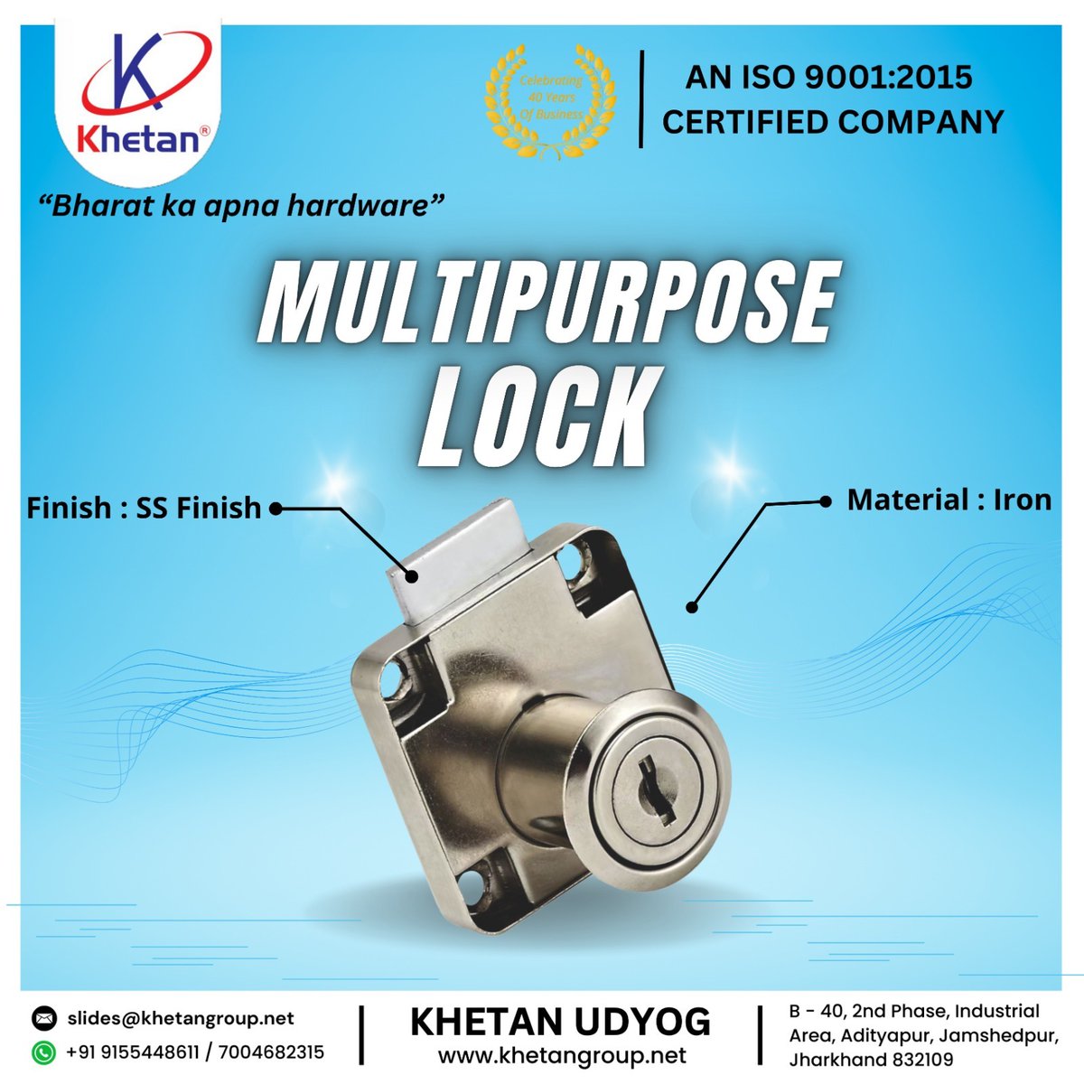 HardwareSamachr's tweet image. One lock, multiple applications! The 𝐊𝐡𝐞𝐭𝐚𝐧 𝐌𝐮𝐥𝐭𝐢𝐩𝐮𝐫𝐩𝐨𝐬𝐞 𝐋𝐨𝐜𝐤 is designed for all your security needs.
#Khetan #KhetanGroup #KhetanHardware #KhetanUdyog #Jamshedpur #Locks #hardware #MultipurposeLock #HomeSecurity #DoorLock #CabinetLock #HomeImprovement