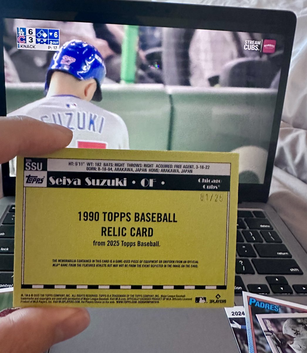 robtooke10's tweet photo. Seiya Suzuki /25 patch card pulled during Cubs-Dodgers Tokyo game 2 @Topps @WatchMarquee https://t.co/ObkhqndBa7