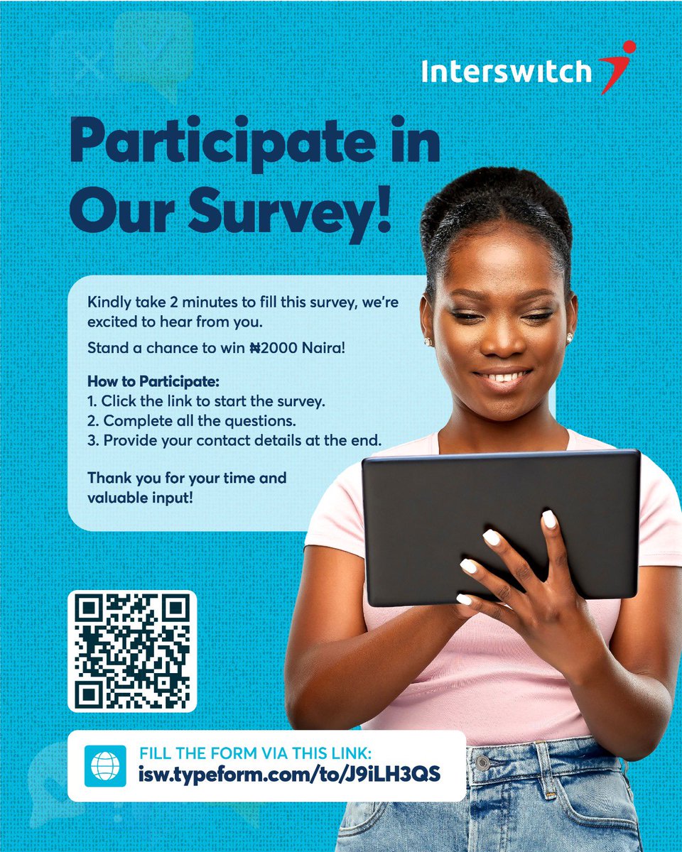 We Need Your Voice.

Help us with a quick research by sharing your thoughts, and you could win N2,000.

It’s simple, fill the form isw.typeform.com/to/J9iLH3QS  with your response, and you stand a chance to get rewarded. Let’s hear from you!