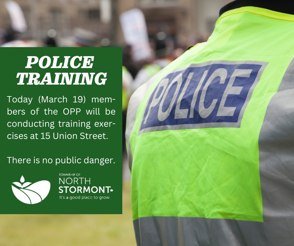 Today, members of the Ontario Provincial Police will be conducting training exercises at 15 Union Street in Berwick. There is no danger to the public.
Thank you.