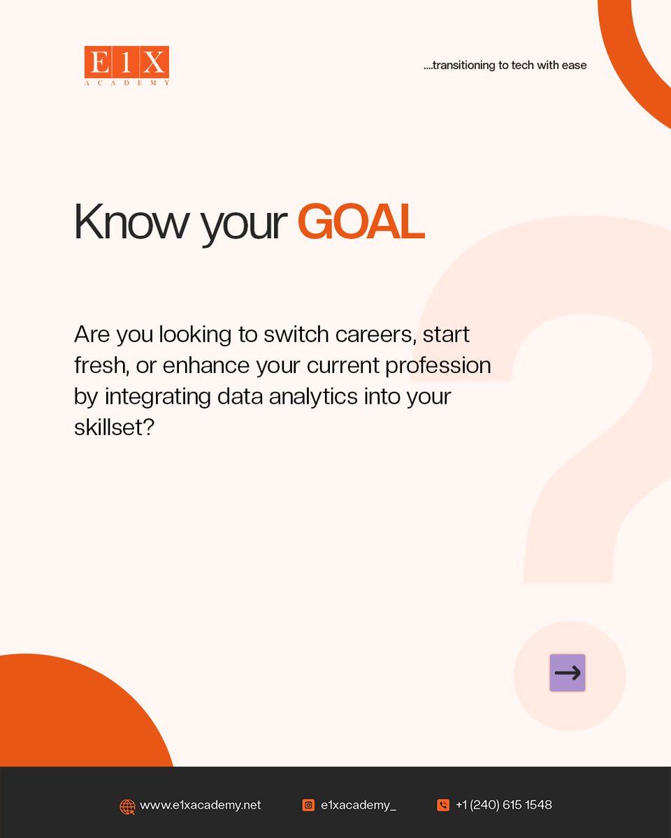 E1XAcademy's tweet image. Looking to start a career in data analytics but not sure which course to choose?
Hereโs how to find the perfect fit for your goals!
Join our April cohort.
Send us a DM to register now.
#DataAnalytics #LearnDataAnalytics #CareerGrowth #Upskill #TechEducation #e1xacademy