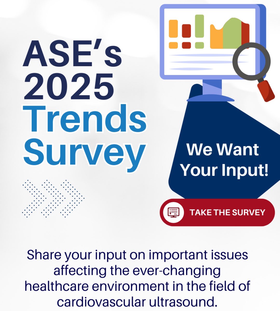 Enrique Garcia-Sayan, MD, FACC, FASE (@egarciasayan) on Twitter photo 📝The <a href="/ASE360/">American Society of Echocardiography</a> American Society of Echocardiography trends survey is now available.
✍️ Please take a moment to share your input on topics important to the CV ultrasound community, that will guide ASE’a future efforts in education, support and advocacy.
👉 surveymonkey.com/r/ASE_2025 📝The <a href="/ASE360/">American Society of Echocardiography</a> American Society of Echocardiography trends survey is now available.
✍️ Please take a moment to share your input on topics important to the CV ultrasound community, that will guide ASE’a future efforts in education, support and advocacy.
👉 surveymonkey.com/r/ASE_2025