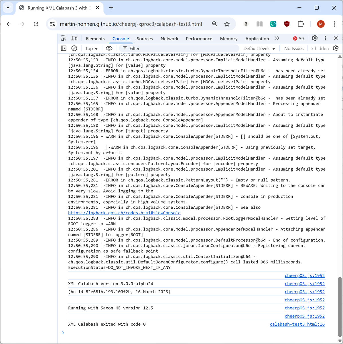 XSLT_knowmad's tweet photo. XML Calabash 3 runs in the browser (with the help of #CheerpJ nightly with Java 11 support); now I need to understand its Java API to build an #XProc 3.1 fiddle. https://t.co/s79B1HWr2w