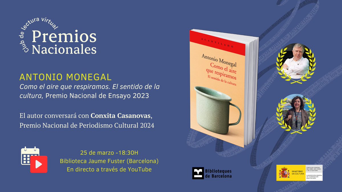 DG del Libro, del Cómic y de la Lectura (@librolecturagob) on Twitter photo 📅 Nos vemos el próximo martes 25/03 a las 18:30h en la Biblioteca Jaume Fuster de <a href="/BibliotequesBCN/">BibliotequesBCN</a> para conversar sobre el papel de la cultura en la sociedad actual con dos Premios Nacionales del <a href="/culturagob/">Ministerio de Cultura</a>: Antonio Monegal y Conxita Casanovas ⬇️
youtube.com/live/ltv8tfkVR… 📅 Nos vemos el próximo martes 25/03 a las 18:30h en la Biblioteca Jaume Fuster de <a href="/BibliotequesBCN/">BibliotequesBCN</a> para conversar sobre el papel de la cultura en la sociedad actual con dos Premios Nacionales del <a href="/culturagob/">Ministerio de Cultura</a>: Antonio Monegal y Conxita Casanovas ⬇️
youtube.com/live/ltv8tfkVR…